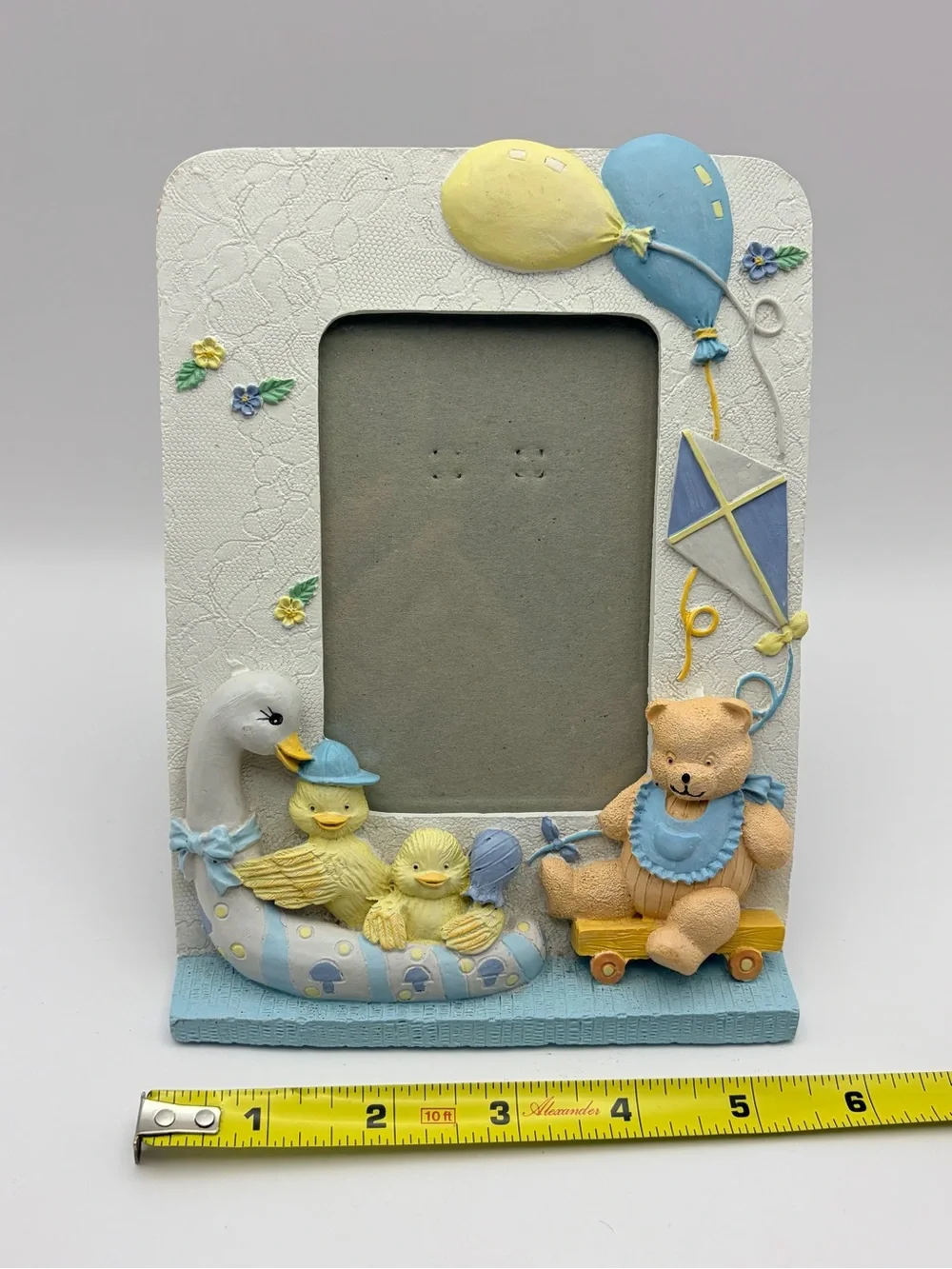 Vintage 3D Resin Nursery Photo Frame  Teddy Bear, Ducks, Approx. 2.75 x 4.25